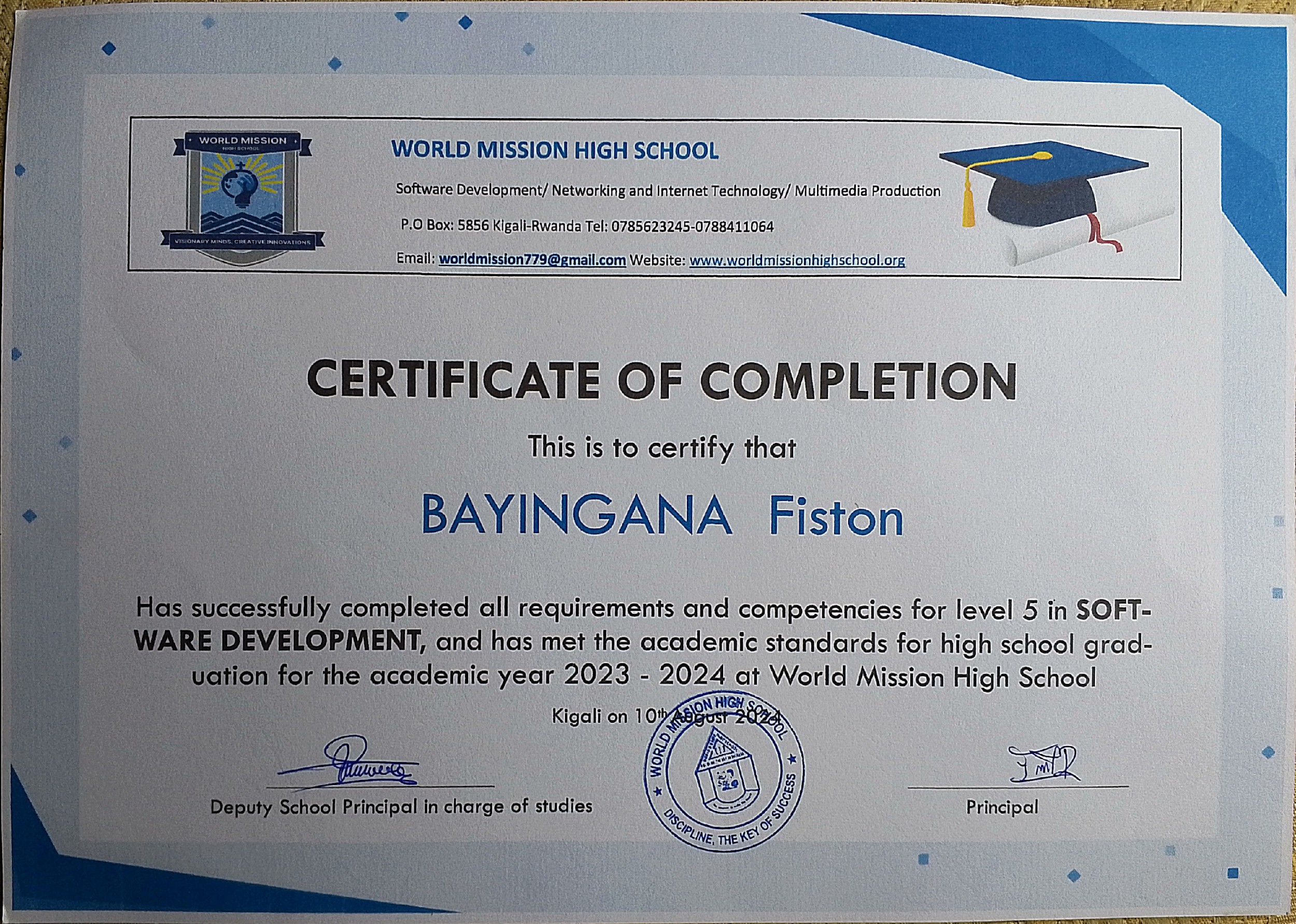 Certificate of Completion Certificate