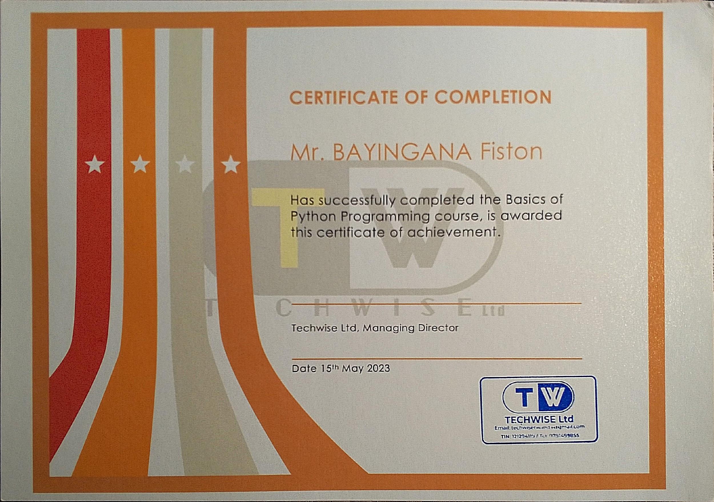 Certificate of Completion Certificate