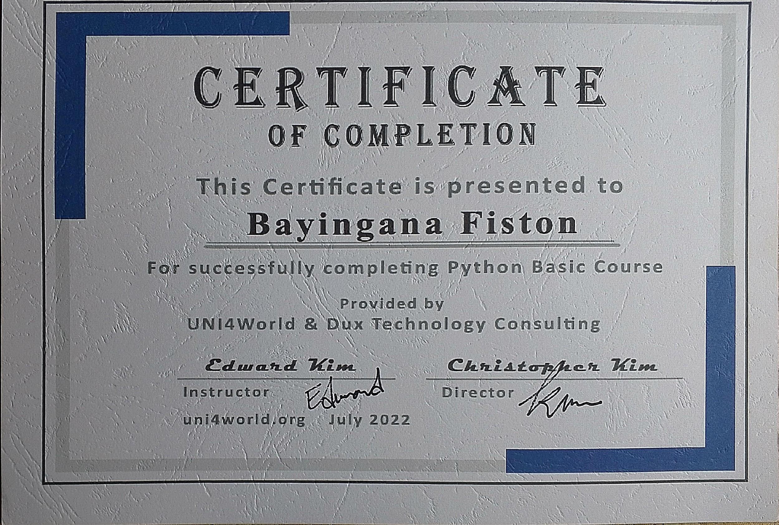 Certificate of Completion Certificate